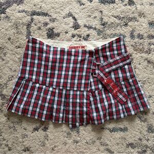 Y2K Parasuco Belted Pleated Plaid Mini Skirt